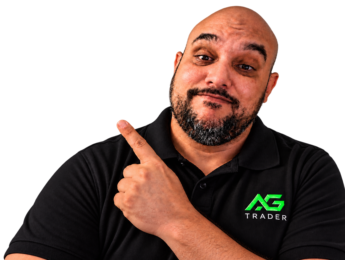 André, da AG Trader, apontando para o botão de cadastro